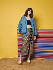 <b> Ghospell </b> Deborah Striped Denim Bomber Jacket