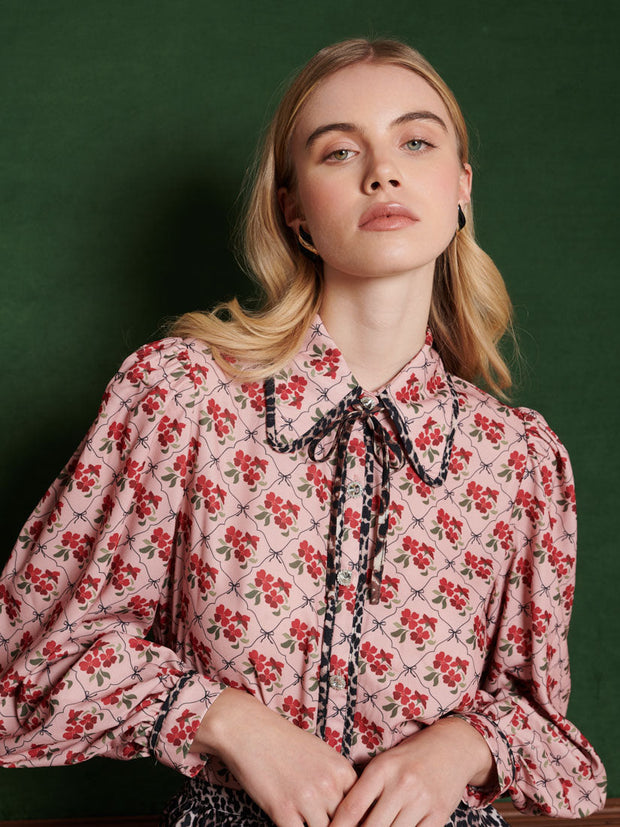 Lattice Floral Blouse Red & Pink / Z