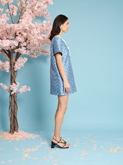 Azure Jacquard Mini Dress