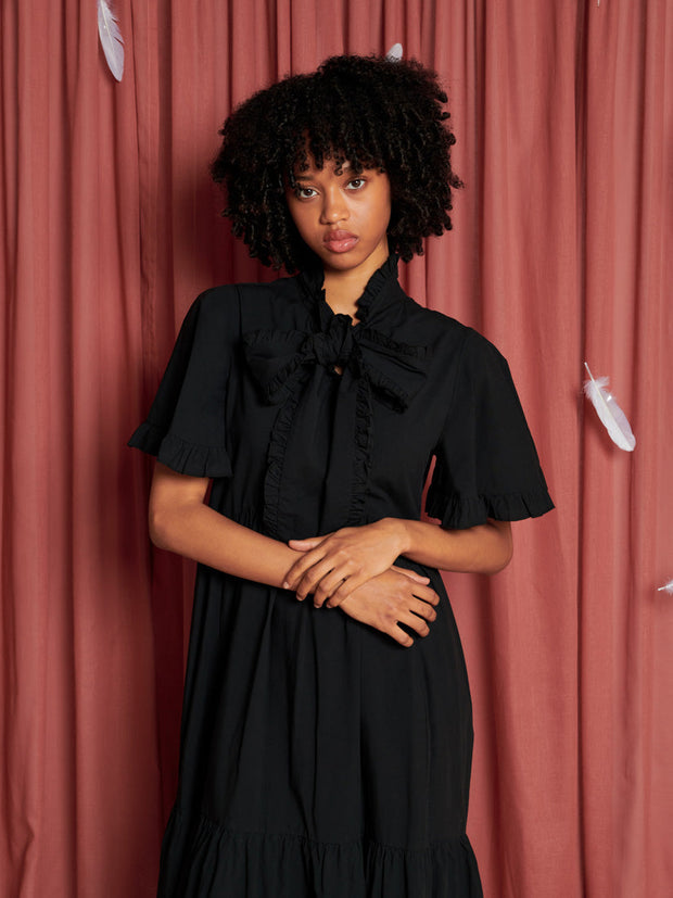 Heron Bow Midi Dress Coal Black / Z