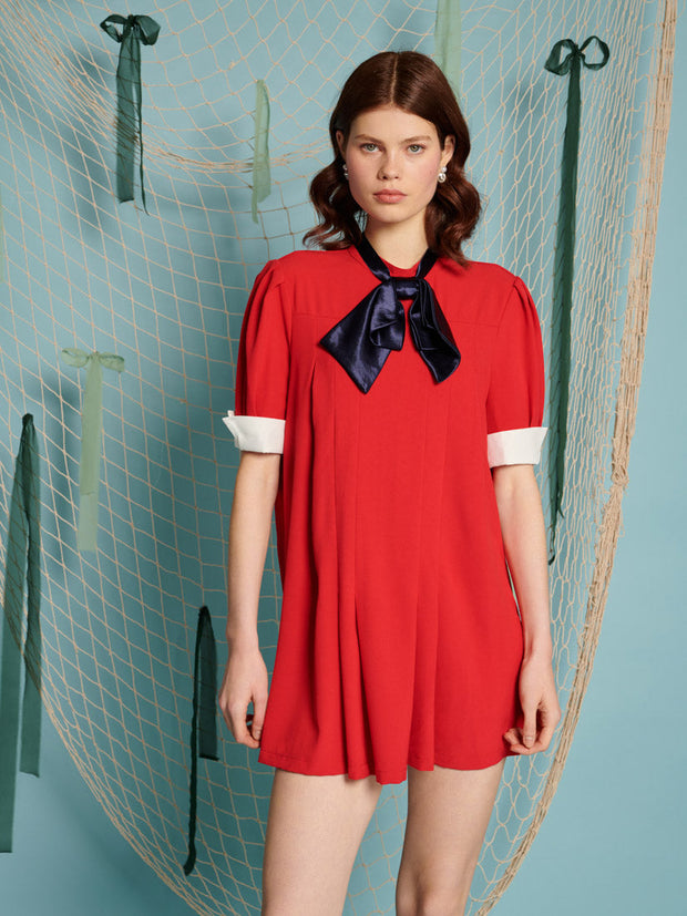 Ahoy Pleated Mini Dress Vermillon Red / Z