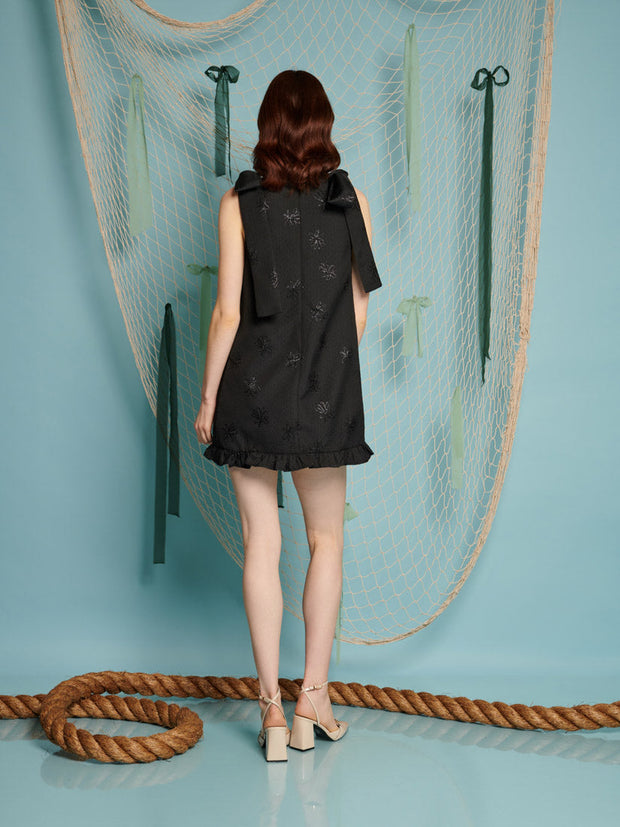 Bateau Bow Mini Dress Coal Black / Z