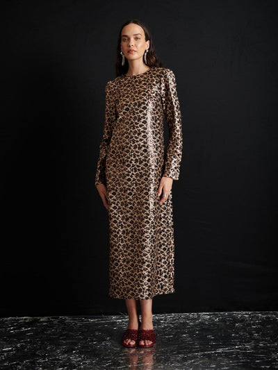 <b> Ghospell </b> Yara Sequin Leopard Midi Dress