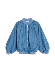 <b> Ghospell </b> Deborah Striped Denim Bomber Jacket