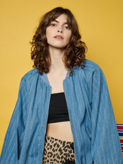 <b> Ghospell </b> Deborah Striped Denim Bomber Jacket