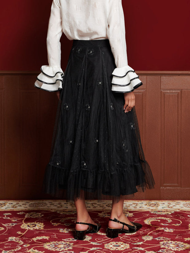 Voyage Tulle Godet Skirt Coal Black / Z