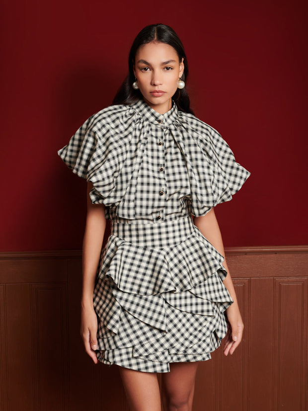 Thelma Check Blouse Black And White Check / Z