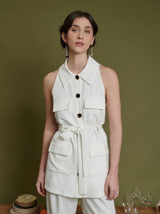 <b>Ghospell</b> Simone Sleeveless Cargo Jacket